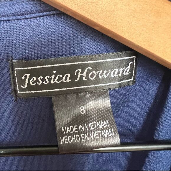 Jessica Howard Lace Overlay 3/4 Sleeve Elegant Navy Lace Sheath Dress Size 8 - Picture 4 of 11